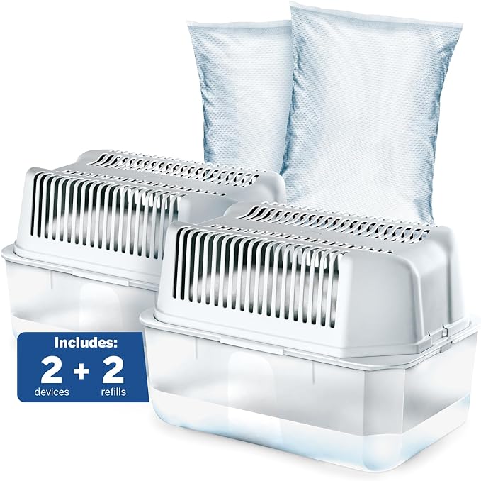 HUMYDRY | PACK 2 Dehumidifiers 35.3 oz. + 2 Refills | Moisture Absorber No Electricity Needed | Humidity Control for Large Rooms up to 400 sq.ft | Prevents Condensation and Musty Odors