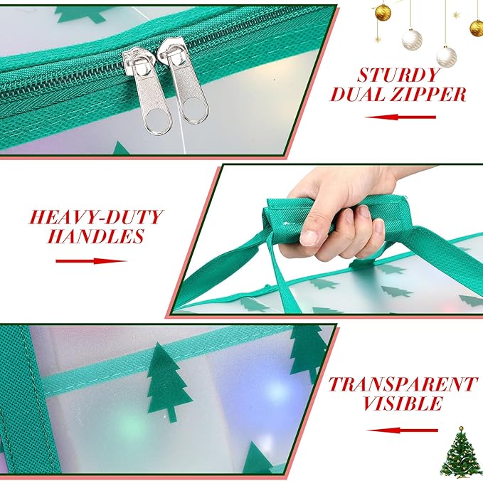 Hosuly 2 Pcs Plastic Christmas Ornaments Storage Box with Dividers, Zippers, 8 Trays,128 Slots, Christmas Storage Containers Xmas Ornaments Organizer for Holiday Balls Ornaments(Christmas Tree)