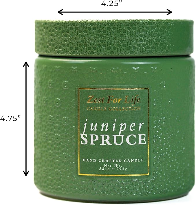 A Cheerful Giver - 28oz Large Scented Candle Jar with Lid- Zest for Life - 130 Hours of Burn Time, Gift for Women (Large, Juniper Spruce)