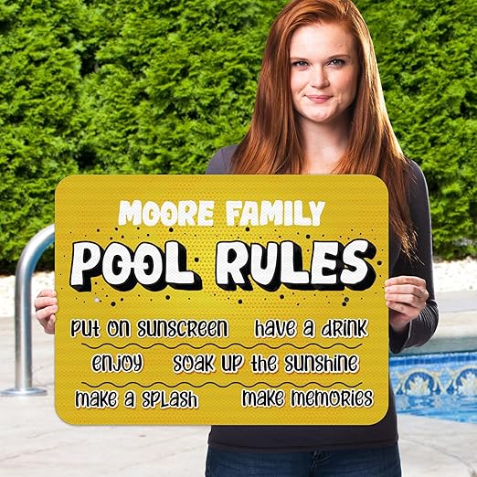 Custom Pool Sign, Pool Rules Put On Sunscreen for Pool Décor Sign, 18x24 Inches, Rust Free .063 Aluminum, Fade Resistant, Made in USA by Sigo Signs