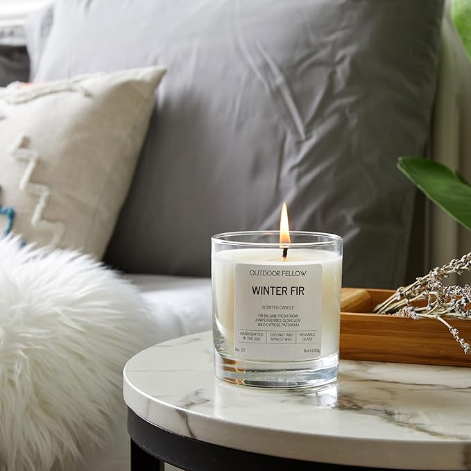 Outdoor Fellow Winter Fir Candle | Luxury Scented Candle with Coconut & Apricot Wax Blend | Fir, Juniper & Cypress Notes | 40+ Hour Burn Time | Cozy Fragrance for Home (8oz)