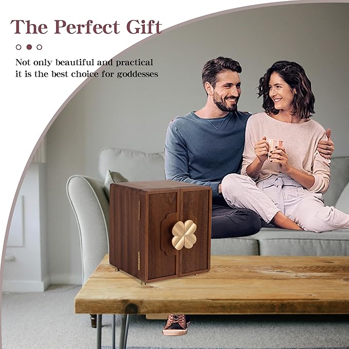 Jewelry Box for Women Girls, Wooden Jewelry Box Organizer Functional With Drawers, 5 Layers Jewelry Storage Organizer for Earring, Ring, Necklace, Bracelets