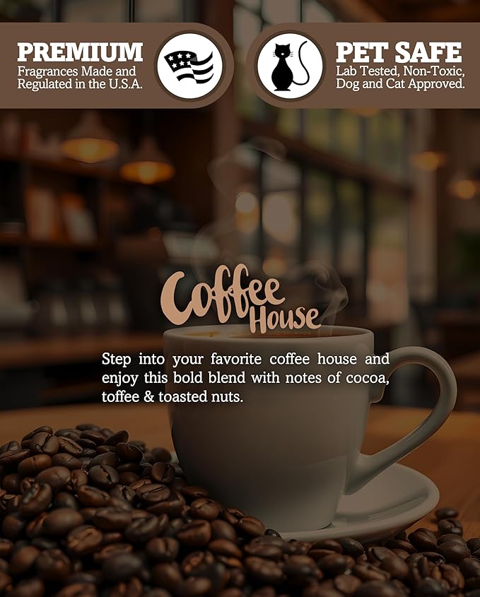 Coffee House Scented Natural Soy Candle, Essential Fragrance Oils, 100% Soy, Phthalate & Paraben Free, Clean Burning, 9 Oz.