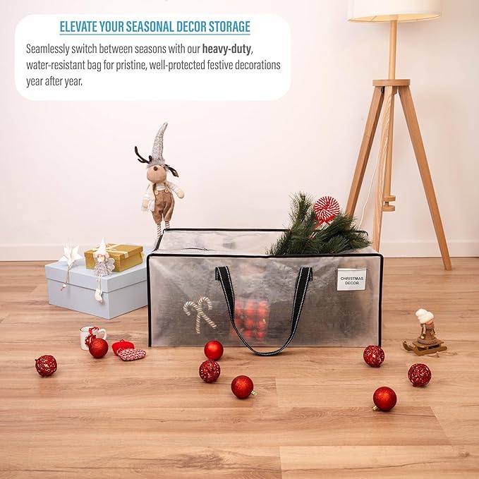 VENO 4 Pack Heavy Duty Moving Bags, Christmas Storage Bins with Lids, Clear Design, Alternative to Moving Boxes, Storage Bags for Clothes, Blankets, Comforters, Pillows, Camping (Clear, 4 Pack)