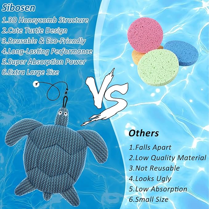 Hot Tub Scum Absorber, 2025 Upgrade Reusable Scum Turtle Hot Tub Absorber Accessories Hot Tub Sponge for Spa & Pool Cleaner, Hot Tub Oil Absorbing Keeps Water Clean