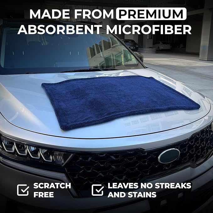 WEST BROS Large Car Drying Towel, 1300 GSM Professional Car Towel with Double Twisted Loop,Super Absorbent Large Microfiber Drying Towels for Cars, Trucks, SUVs - 20"x26", Navy