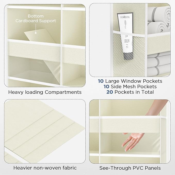 PureSpace 5-Tier Over The Door Organizer with 10 Side Mesh Pockets & Clear Windows, 80 lb Weight Capacity Hanging Storage for Bathroom, Bedroom, Nursery, Panty, Organizer Toys, Shoes, Diapers