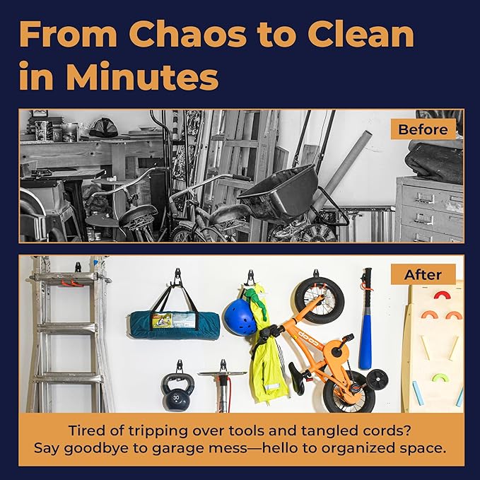 16 Pack Steel Heavy Duty Garage Hooks Storage Hooks with Anti-Slip Coating, Utility Garage Wall Mount Hanger and Organizer for Bikes, Ladder, Rope, Broom, Shovel and Garden Power Tools (16, Orange)