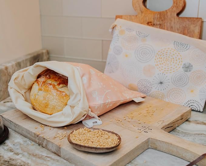Reliable Rhodes Reusable Beeswax Bread Bag 2 Pack –12x17 Bread Bag for Homemade Sourdough, Beeswax Coated Organic Cotton Storage Bag for Loaf Baguette, Freezer Safe, Eco-Friendly Wrap Spiral Blossoms