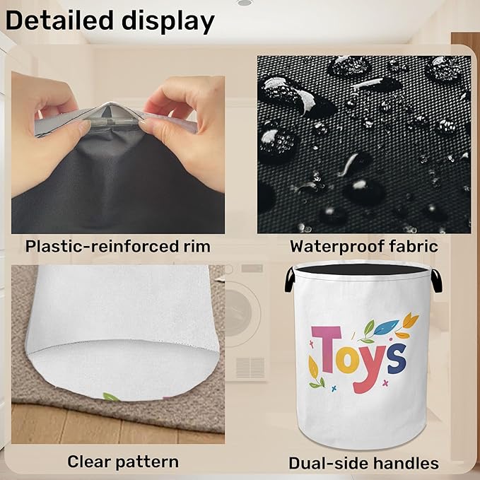 Toys Foldable Canvas Laundry Basket with Handles - Toy Organizer, Heavy Duty for Home，Bedroom, Dorm, Bathroom