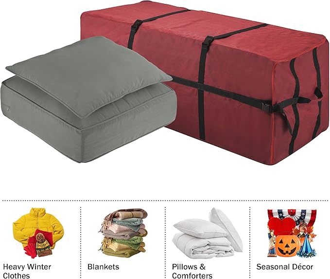 Elf Stor Heavy Duty Canvas Christmas Tree Storage Bag with Straps, fits up to 6 ft Tree, Red