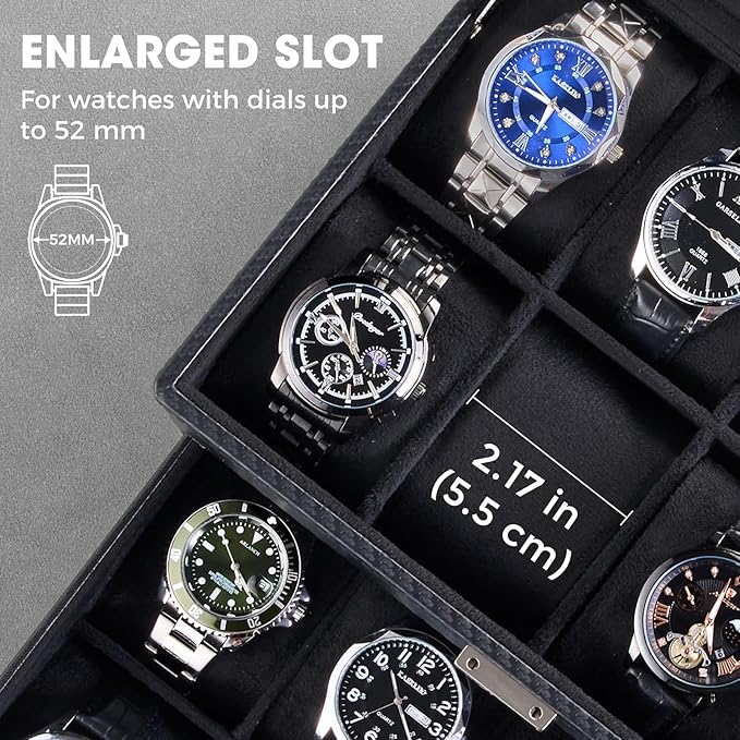 ProCase Watch Box for Men, Jewelry Organizer Box with Drawer, Display Storage Case with Glass Lid -AllBlack, 16 Slot