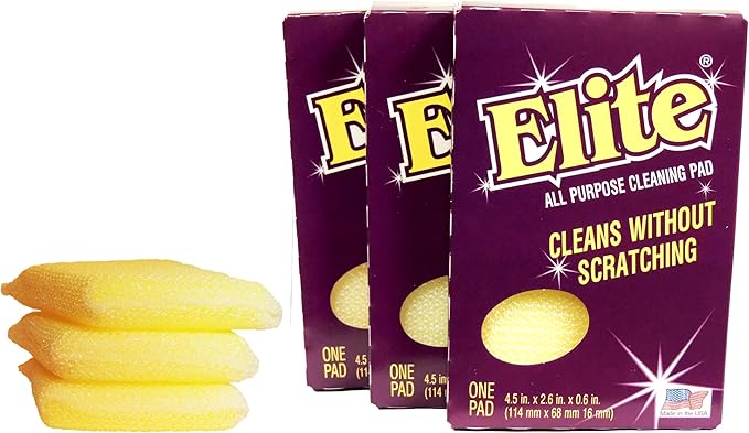 Elite All Purpose Cleaning Pad, 3 Pads (Individually Boxed), Non Scratch, Dish Sponge, Scrubber, Sponges for Kitchen and Household Use, Made in USA