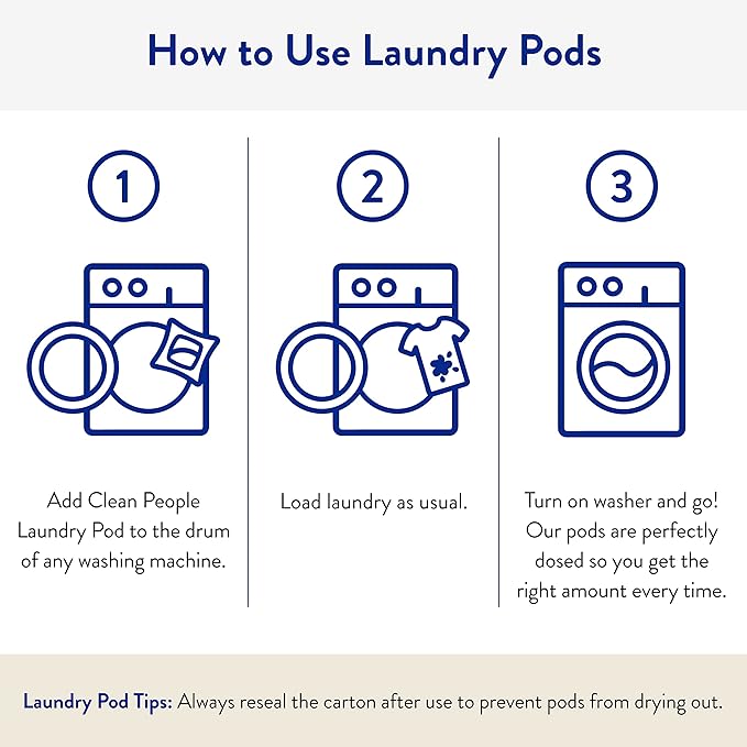 The Clean People Fragrance Free Laundry Detergent Pods - Hypoallergenic Laundry Pods - Ultra Concentrated, Recyclable Packaging, Stain Fighting - Fragrance Free, 32 Pack