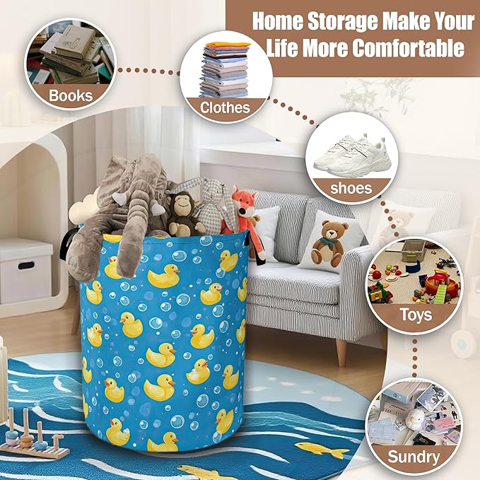 Laundry Hamper,Funny Yellow Duck Laundry Baskets,Waterproof Oxford Cloth Toy Storage for Bedroom,Bathroom,Nursery,16x20.8 Inch