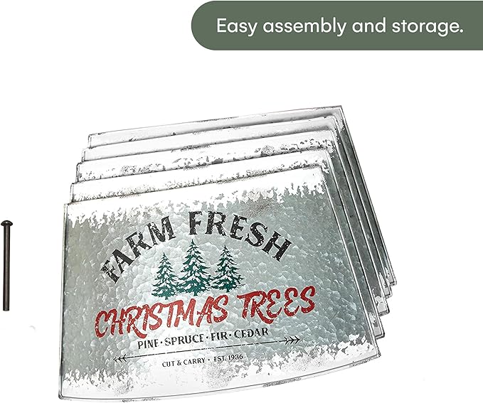 Hallops Galvanized Christmas Tree Collar - Adjustable Metal Christmas Tree Skirt - Standard Size, 28 Inch Base - Durable Christmas Decor for Large and Small Trees - Distressed White Farmhouse Design
