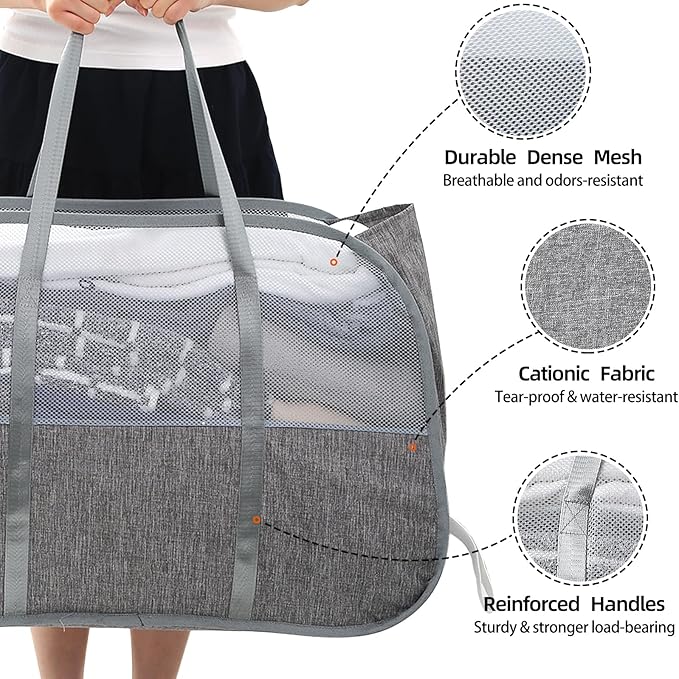 Collapsible Laundry Baskets with Easy Carry Handles, 95L Clothes Hamper for Storage, Foldable Laundry Basket Tear-proof, Large Pop Up Hampers for Laundry, Bedroom, Bathroom, Dorm Grey