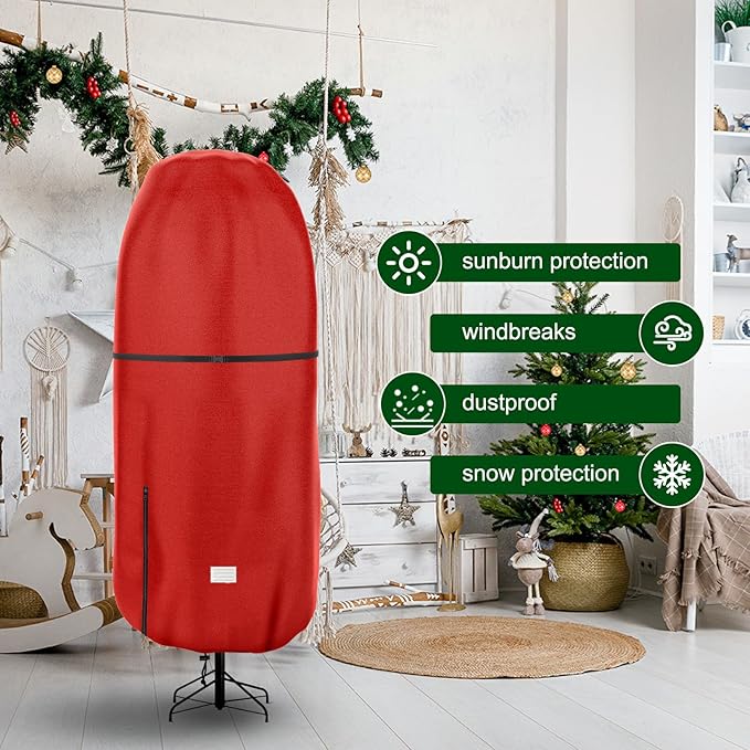 Upright Christmas Tree Storage Cover - Tear Resistant Adjustable 7.5 FT Xmas Bag for Artificial Standing Tree With Ornaments, Dustproof Fabric Cover