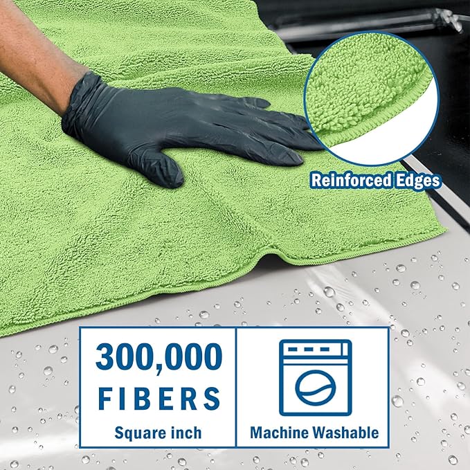 HOMEXCEL Professional Large Microfiber Car Drying Towels 2 Pack-31" x 24", Lint Free, Scratch Free, Highly Absorbent Drying Towel for Cars, SUVs, RVs, Trucks, and Boats, Dark Green