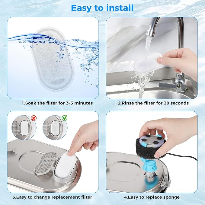 15+15 Pack Cat Water Fountain Filters, Pet Water Fountain Filters Replacement for Dog/Cat Stainless Steel Fountain 108oz/3.2L& 67oz/2L, 10 Months Set to Keep Drinking Fresh