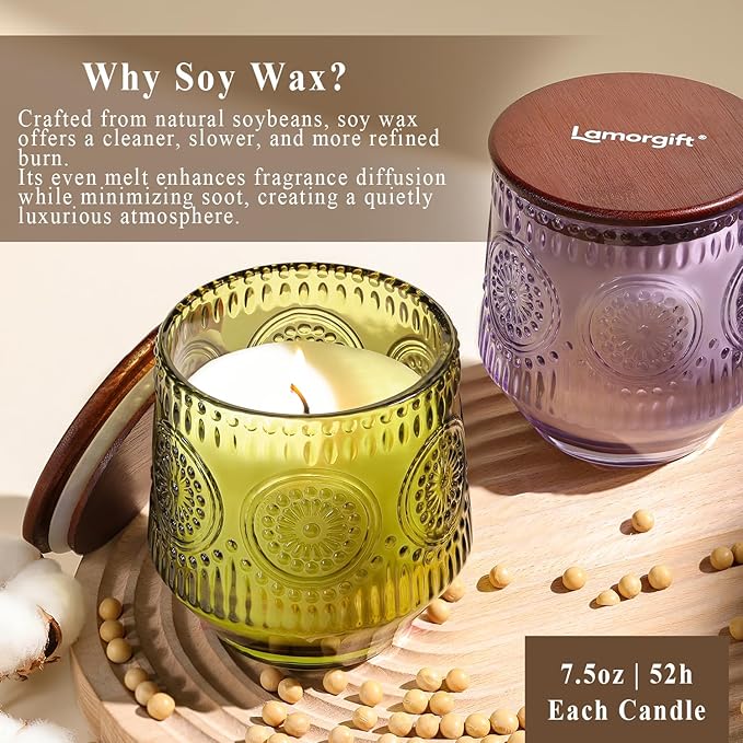 2 Pcs Soy Wax Scented Jar Candles Set, Sandalwood Sage & Citrus Lavender- Scented Candles for Home, 7.5oz Each, Up to 52 Hours Burn Time, Decorative Aromatherapy Candle for Relaxation & Luxury Gifting