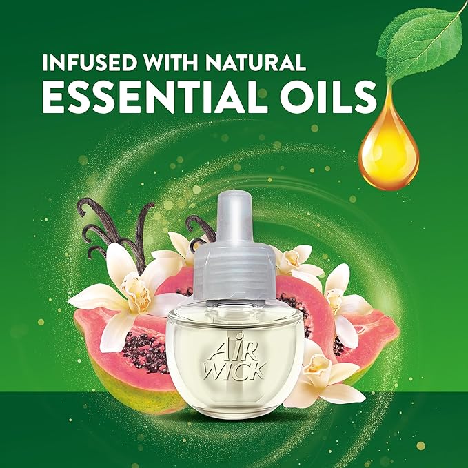 Air Wick Plug In Scented Oil Refill, 10ct, Vanilla and Pink Papaya, Air Freshener, Essential Oils