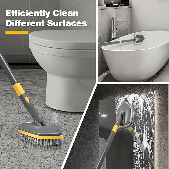 Daliper Shower Scrubber with Long Handle for Cleaning, 56" Extendable 3 in 1 Shower Cleaner Brush, Interchangeable Tub Scrub Brush Attachment for Cleaning Bathroom Bathtub Floor Wall