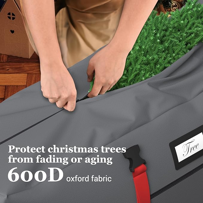 Rolling Christmas Tree Storage Bag for 9 ft Artificial Tree, 600D Waterproof Oxford Fabric, Large Christmas Tree Bag with Dual Zipper, Wheels, Handles, Heavy Duty Xmas Storage Container - Gray