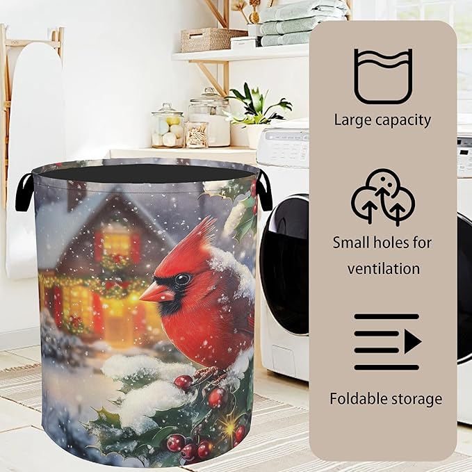 Red Cardinal Cottage Foldable Laundry Hamper - Waterproof Fabric Storage Basket with Handles, Clothes Hampers for Laundry,Bedroom,Dorm