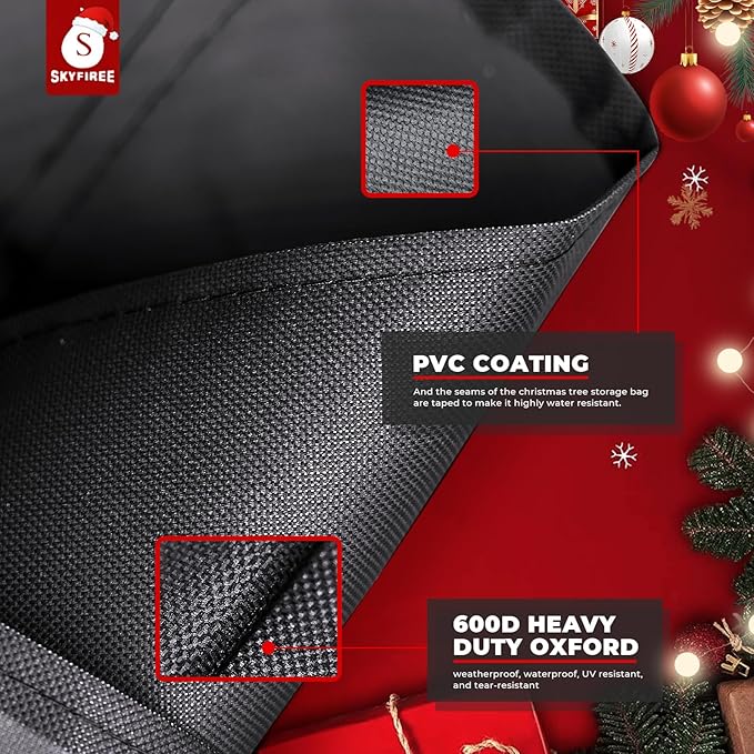 Large Christmas Tree Storage Bag, Fits Up to 9-12 ft Tall Artificial Disassembled Trees, 600D Waterproof Heavy Duty Christmas Tree Bag with Durable Handles & Zipper, 65 x 20 x 28 Inch, Black