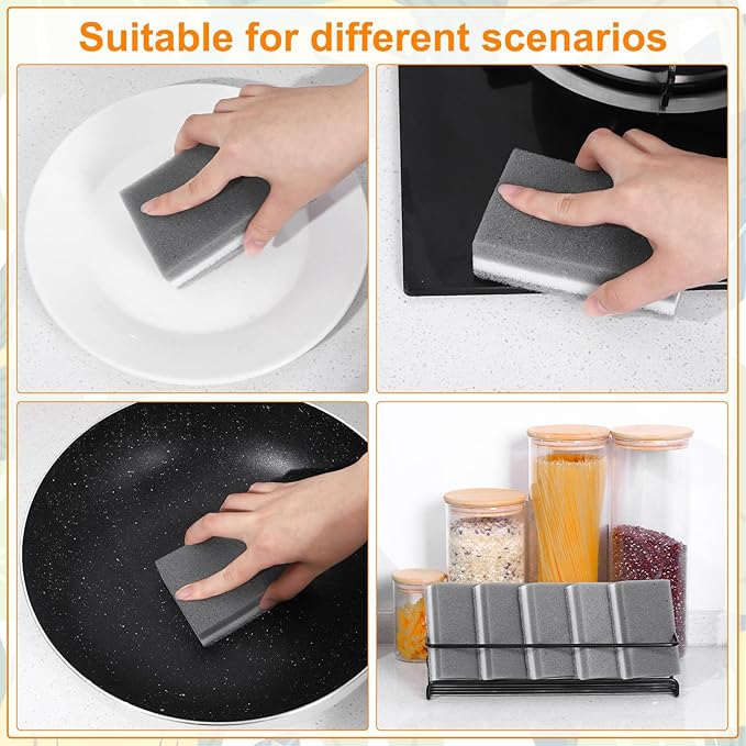 Ovveroche 200 Pcs Individually Wrapped Sponges, Uncompressed Non Scratch Scrouing Sponges for Household Cleaning Dishes Kitchen Airbnb Apartment Car Bike Gray