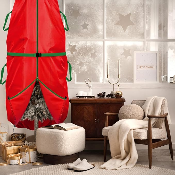 Jumbo Upright Christmas Tree Storage Bag, Upright Christmas Tree Storage Cover With Zipper & Adjustable Straps,Tear Resistant Upright Storage Christmas Tree Cover for 7.5 Foot Assembled Christmas Tree