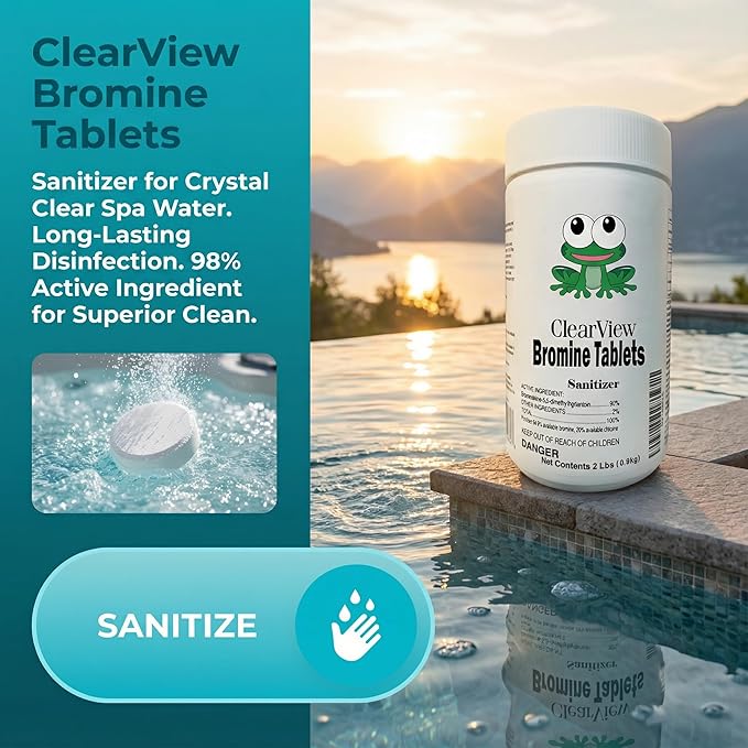 ClearView Bromine Tablets 1 Inch 2 Lbs for Spas, Brominating Tabs Chemical Sanitizer for Pools & Hot Tubs, Kill Bacteria & Algae