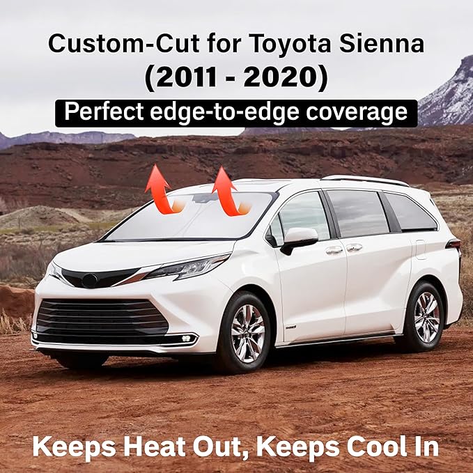 EcoNour Windshield Sun Shade Compatible for Toyota Sienna 2011–2020 | Minivan Front Window Sunshade | Foldable Sun Visor Protector | Blocks UV Rays & Keeps Cabin Cooler