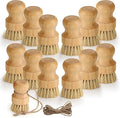 KEJJNYER 12 Pcs Bamboo Dish Brush, Wooden Bamboo Dish Scrub Brushes, Round Wooden Dishwashing Brush Sisal Bristles for Pan Pot Sink Kitchen Cleaning