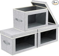 Fabric Storage Bins with Lids - 3 Packs Storage Cubes with Window, Foldable Storage Baskets Bins for shelves, Closet Storage Boxes for Towels, Clothes, Home, Office, Blended