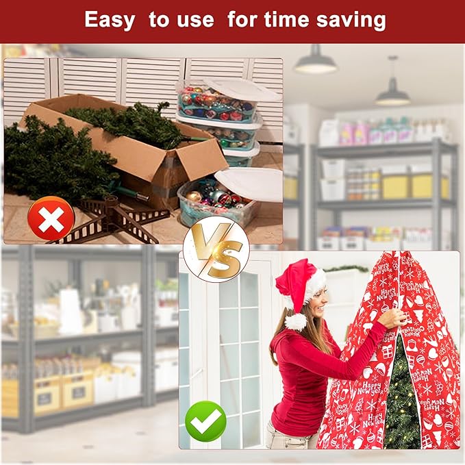 Upright Christmas Tree Storage Bag,Fits Up to 9 ft Tall Artificial Tree,Large Holiday Xmas Tree Cover Upright Tree Dustproof Bag with Zipper & Drawstring(Red)