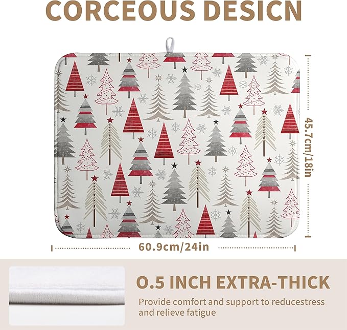 Wnoesat Christmas Dish Drying Mats for Kitchen Counter Xmas Tree Drying Mat Winter Holiday Dishes Drying Pad Microfiber Absorbent Dish Draining Mat Washable Dish Drainer Rack Mat 18x24 Inch