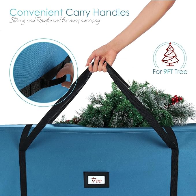 Hearth & Harbor 9 ft Christmas Tree Storage Bag - Artificial Christmas Tree Bag with Reinforced Handles, Dual Zipper, Wide Opening - Large Storage Container for Trees and Decorations