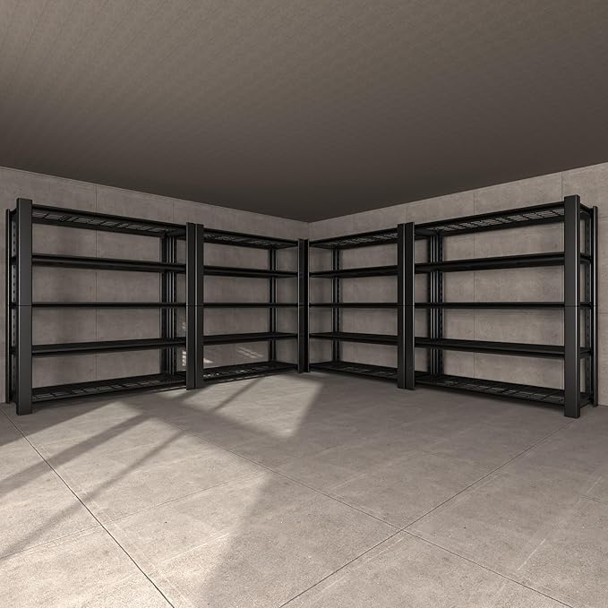 Nexvrtau 5-Tier Garage Shelving Heavy Duty, 3000 LBS Capacity Metal Storage Rack 76" H x 60" W x 24" D, Adjustable Shelves Unit for Garage, Warehouse, Basement, Pantry, Workshop.4 Pack