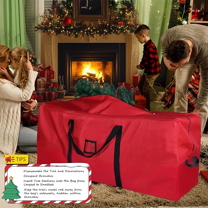 Christmas Tree Storage Bag, 600D Oxford Extra Large Moving Bags, Fits Up to 7.5 Ft Artificial Trees, Heavy-Duty Waterproof Christmas Decorations Storage Bags(PURE RED)