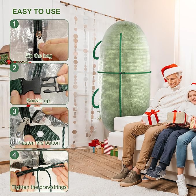 Christmas Tree Bag with Adjustable Straps, Upright Storage Cover for 6-6.5FT Artificial Xmas Tree, Heavy-Duty PE Waterproof Tear-Resistant Protector with Handles