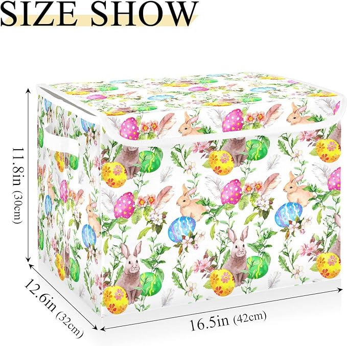 senya Easter Storage Baskets Collapsible Storage Bins with Lids, Easter Bunny Eggs in Grass Flowers Storage Boxes Clothes Baskets for Organizing B06D22020 Pattern 2 One Size