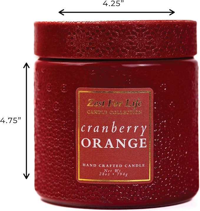 A Cheerful Giver - 28oz Large Scented Candle Jar with Lid- Zest for Life - 130 Hours of Burn Time, Gift for Women (Large, Cranberry Orange)