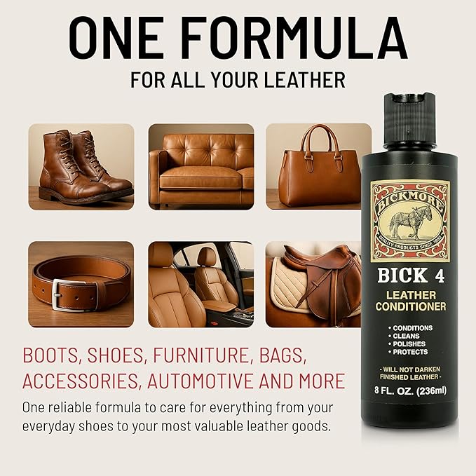 Bickmore Bick 4 Leather Conditioner 32 Fl Oz - Best Since 1882 - Leather Cleaner & Conditioner - Restore Polish & Protect All Smooth Finished Leathers
