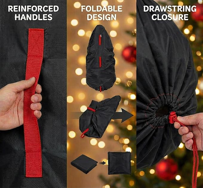 Upright Christmas Tree Storage Bag - Fits 9 Ft Artificial Xmas & Topiary Tree, Vertical Holiday Cover, Durable, Dustproof & Easy-Use Xmas Storage, Black
