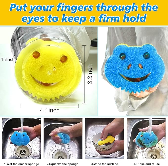 6 Pack Dish Scrubber, Scrub Sponge, Dual-Sided Temperature Controlled Kitchen Sponge for Dishes,Odor Resistant Scrubber,Cute Frog Scrub Sponges Household Cleaning Pads for Scrub Daddy,Scrub Mommy