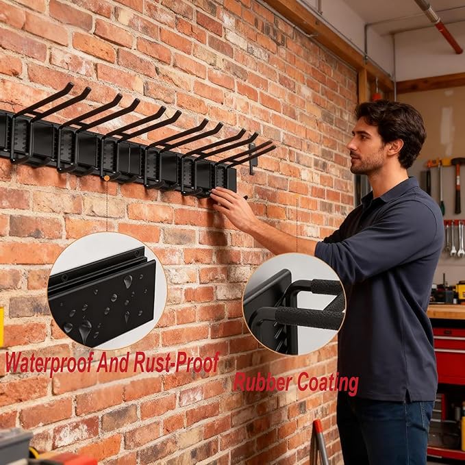 JXQAZC Garage Wall Organizers,Tool Hangers for Garage,Garden Tool Rack Wall Mount,Yard Tool Organizer for Garage,Garage Wall Mount(3 Boards 6 Double Layer Heavy Hooks)