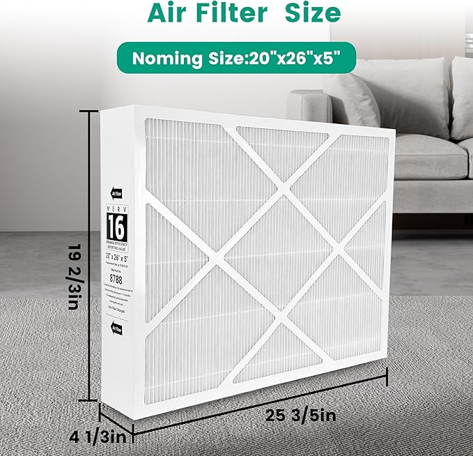 （2 Pack）X8788 MERV 16（20x26x5 Inche） Furnace Air Filter Replacement for Compatible with Lennox 8788 Air FilterAnd pco20-28 filter, 20x26x5(inch) MERV 16 Filter