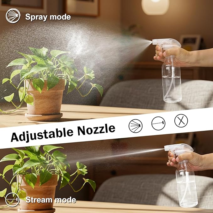 Hethyo Glass Spray Bottles 12oz Empty Spray Bottle Mist/Stream Spraying Small Refillable Containers for Hair Care, Cleaning Solutions, Plants, Essential Oils 2 Pack (Clear, 12oz)